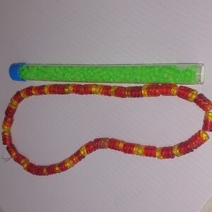 Beads Glass Orange Red And Yellow And 1 Tube Of Bright Green .